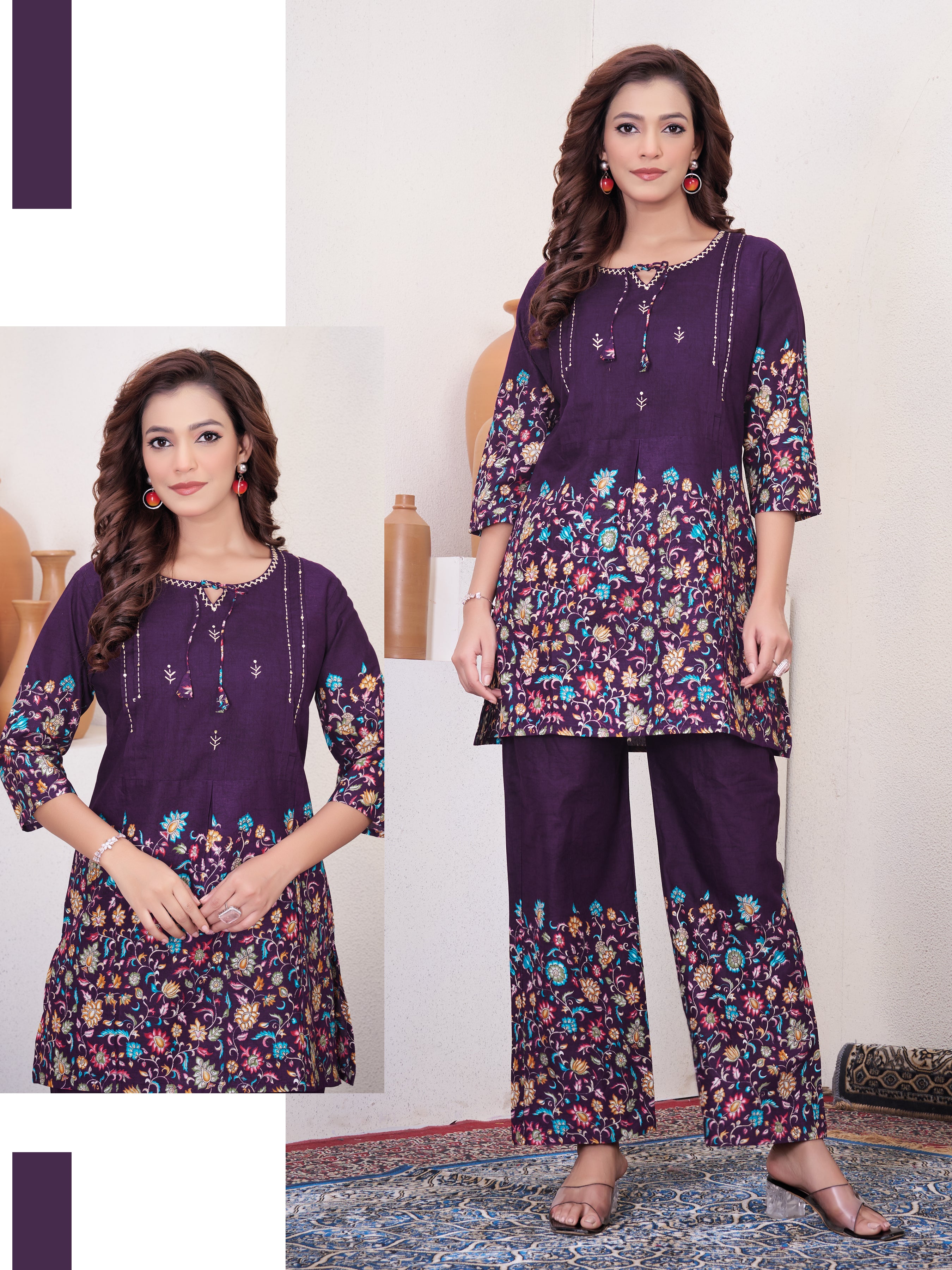 Pure Cotton Printed Co-Ords Set – Wine