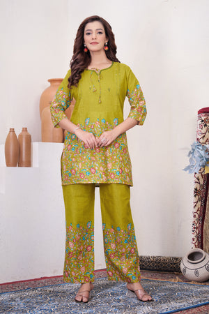 Pure Cotton Printed Co-Ords Set – Lemon Yellow