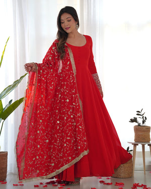 Georgette Embroidered Gown Set – Orange