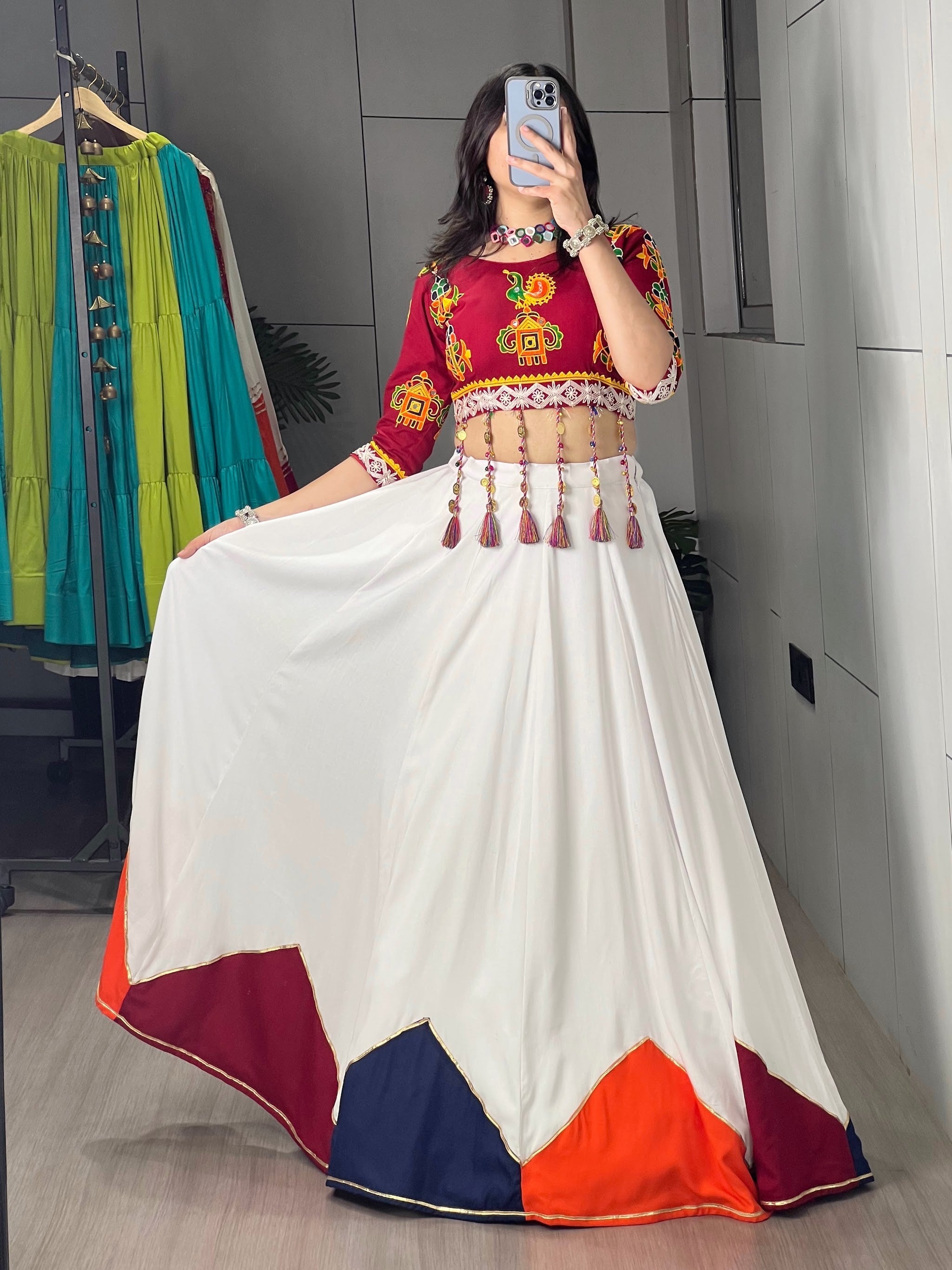 Navratri White Maroon Gauri Lehenga Set