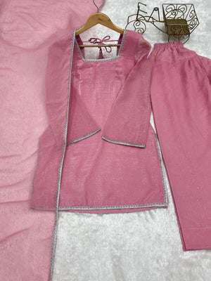 Crunchy Silk Embroidered Farshi Salwar Set – Pink