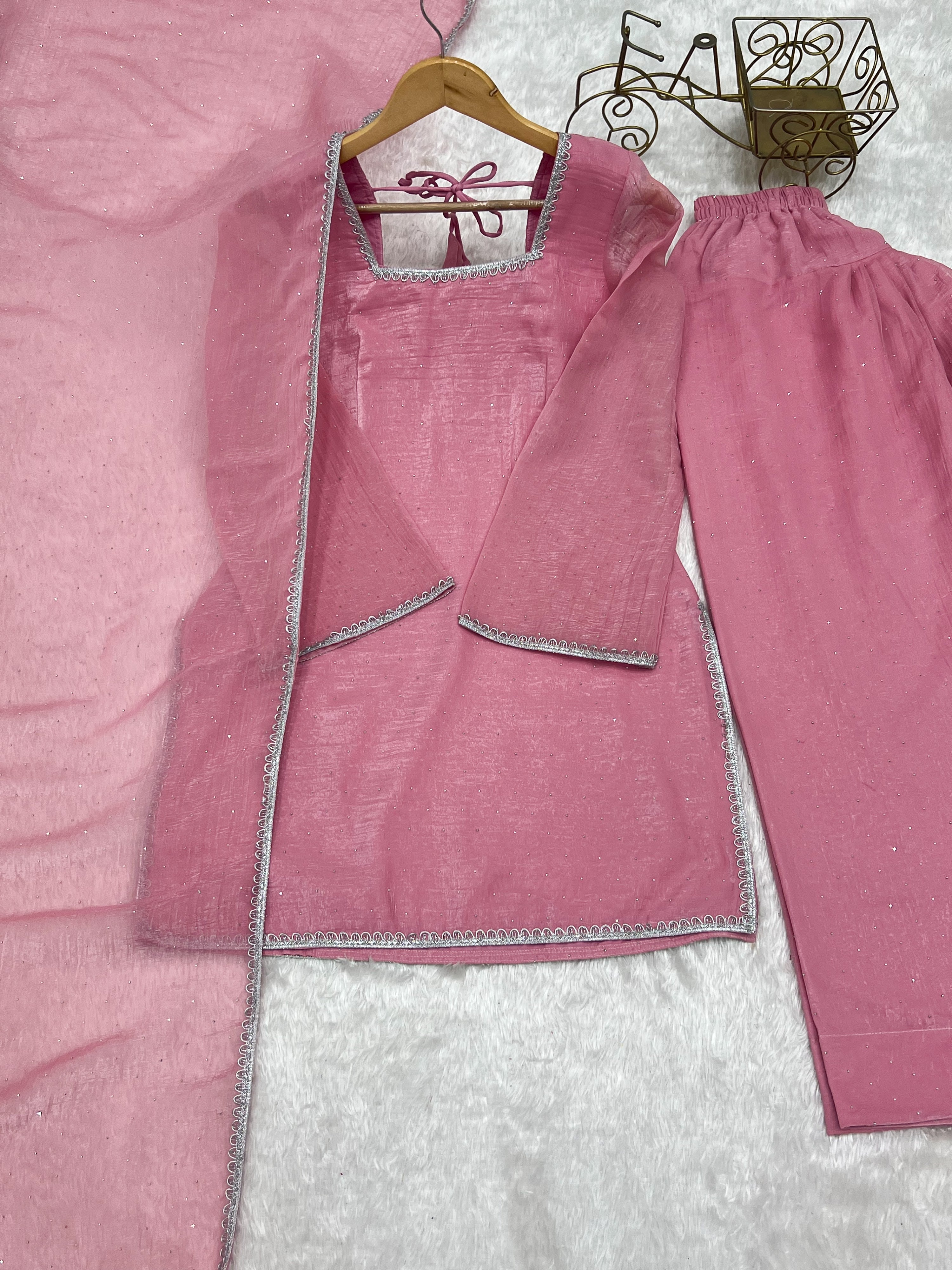 Crunchy Silk Embroidered Farshi Salwar Set – Pink