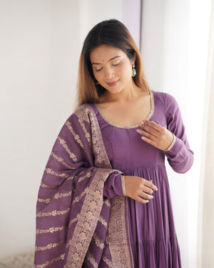 Roman Chanderi Silk Embroidered Anarkali Set – Purple