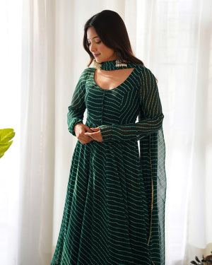 Georgette Printed Anarkali Set – Bottle Green