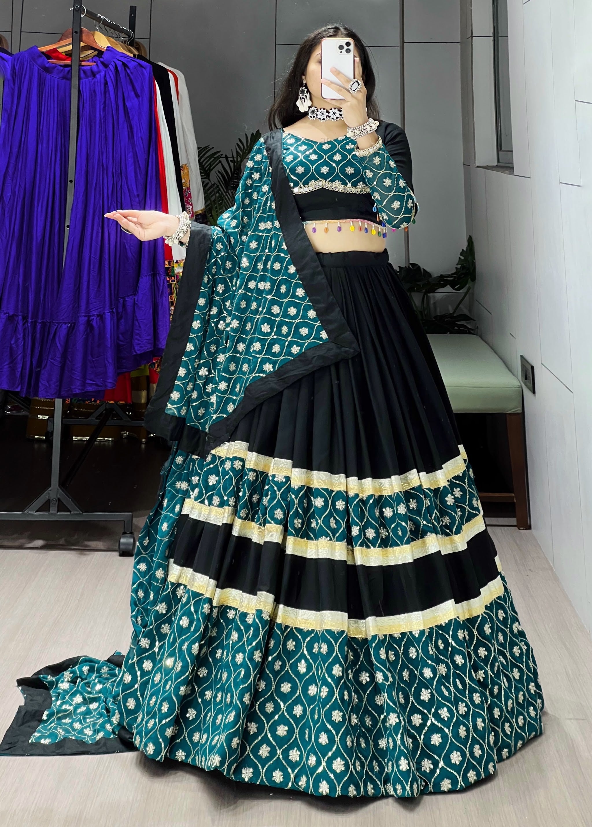 Navratri Black Heavy Embroidery Lehenga Set