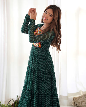 Georgette Printed Gown Set – Green