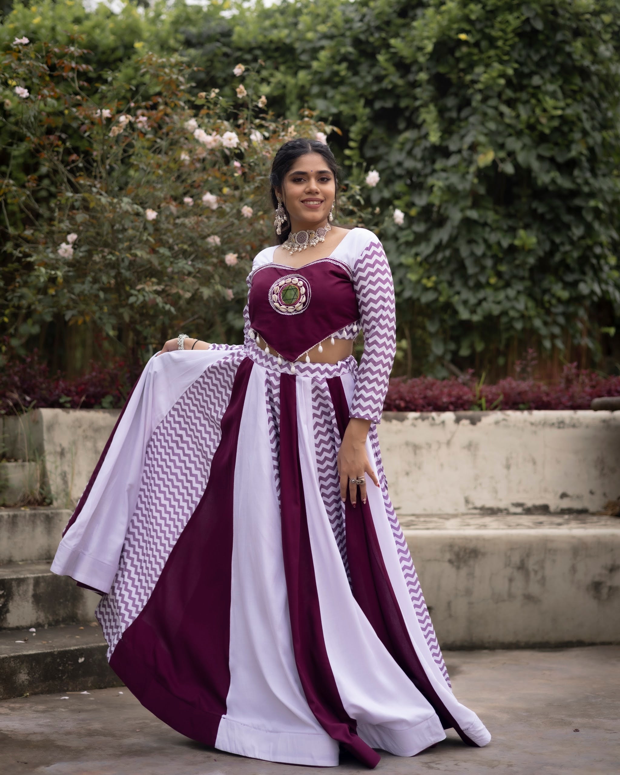 Navratri Wine White Jogni Lehenga Set