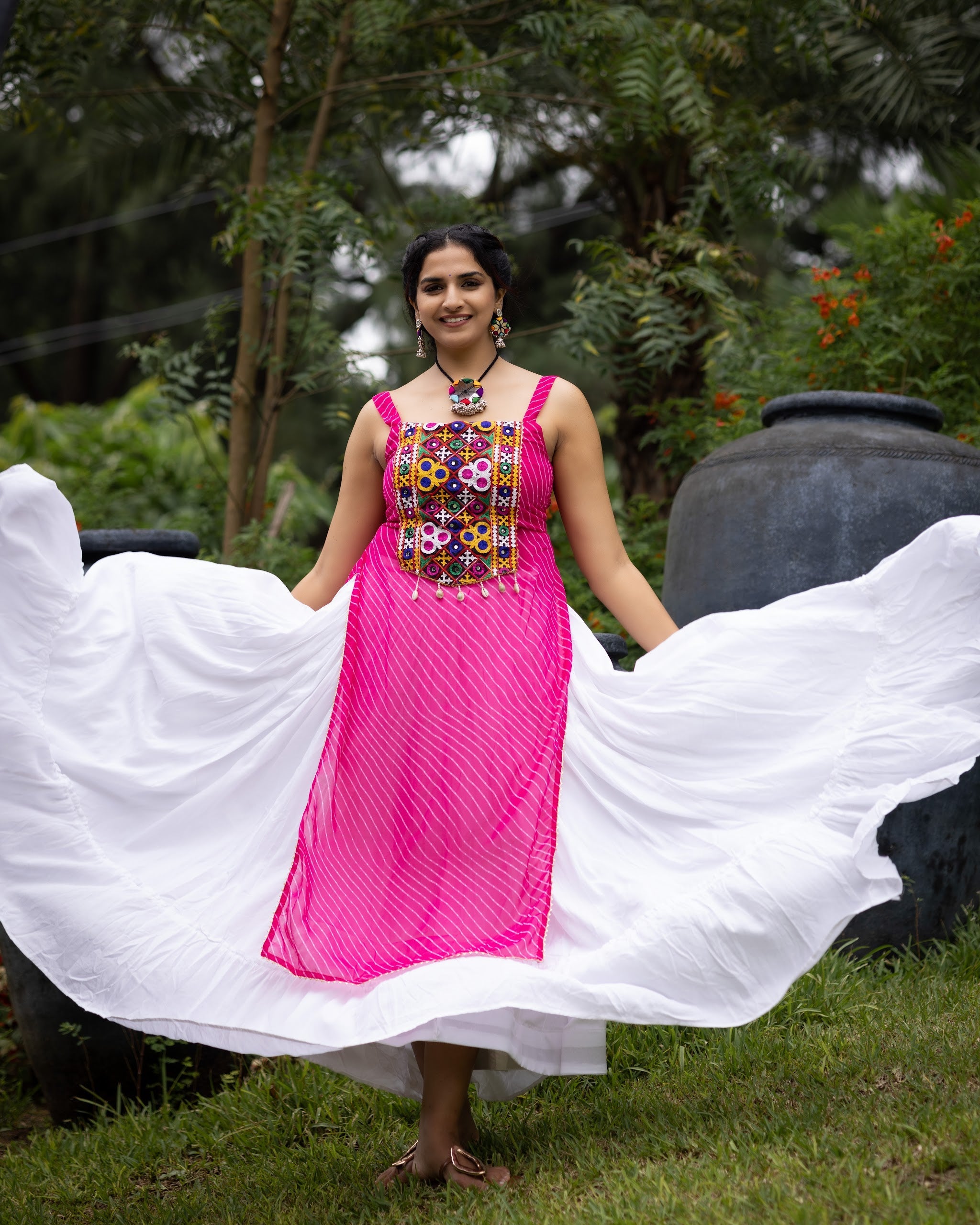 Navratri Rani Pink Kurti Lehenga Set
