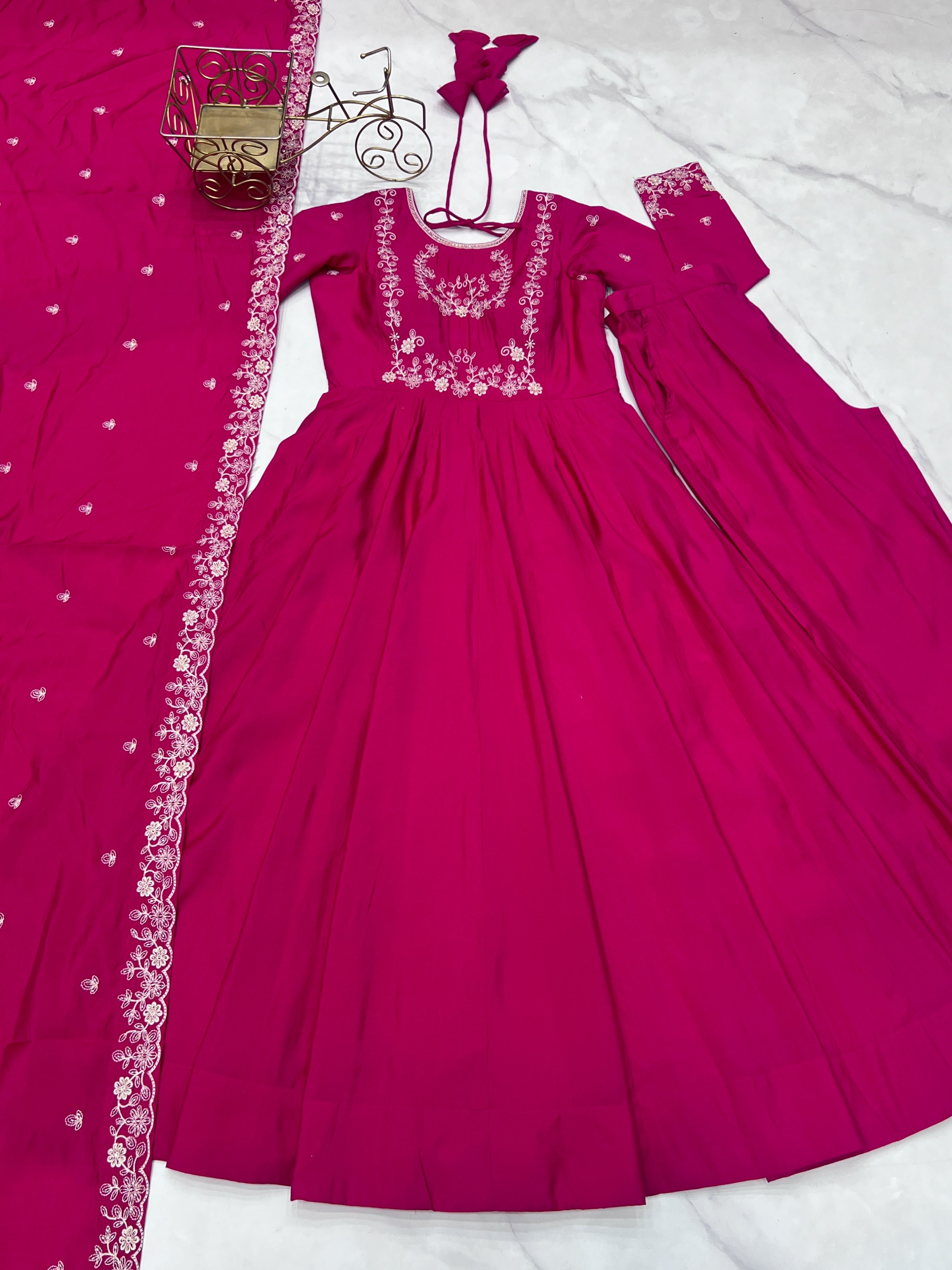 Roman Shimmer Silk Embroidered Anarkali Set – Rani Pink