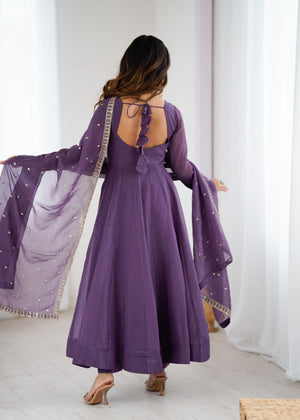 Crunchy Silk Embroidered Gown Set – Purple