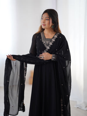 Georgette Embroidered Anarkali Set – Black
