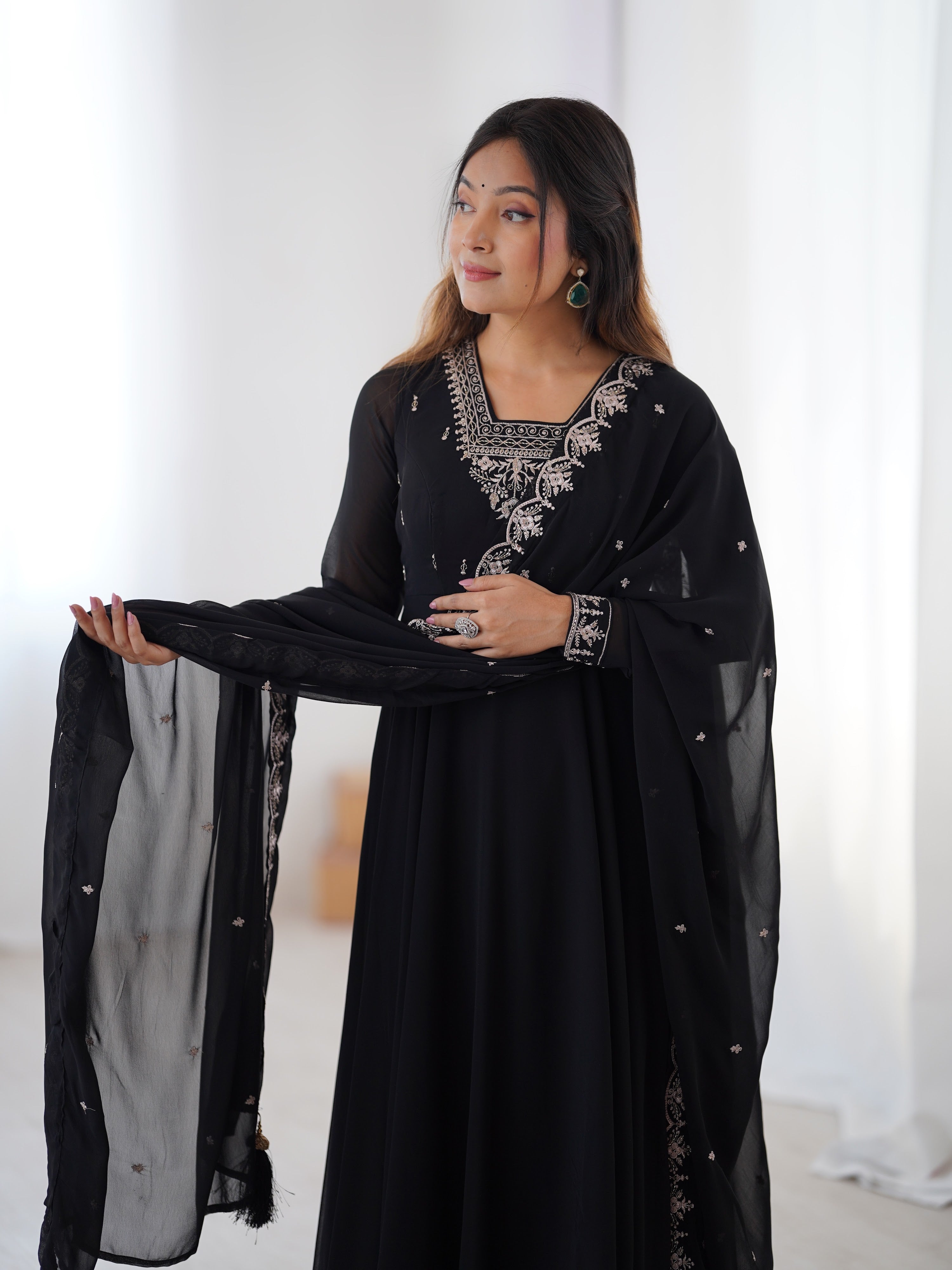 Georgette Embroidered Anarkali Set – Black