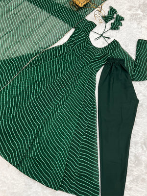 Georgette Printed Anarkali Set – Bottle Green