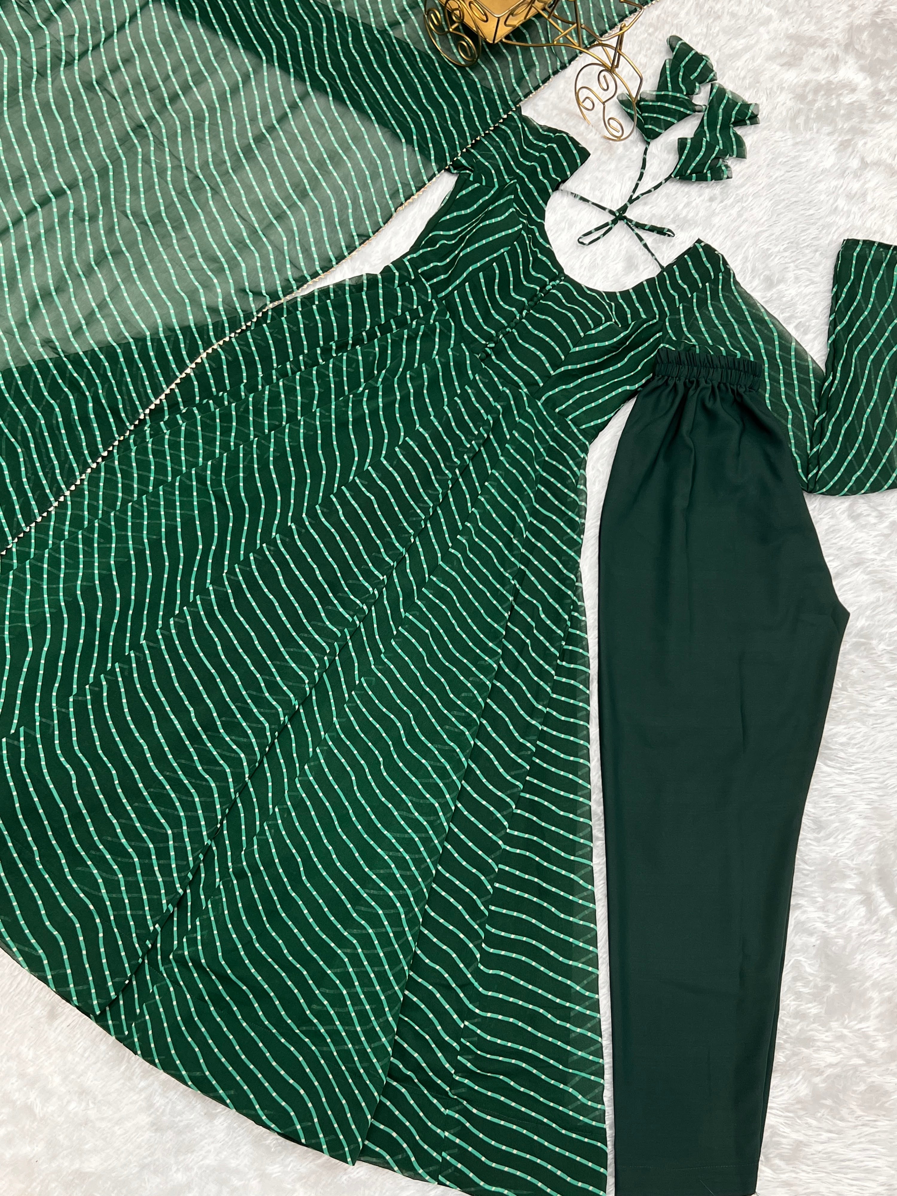 Georgette Printed Anarkali Set – Bottle Green