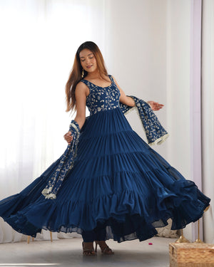 Georgette Embroidered Anarkali Set – Blue