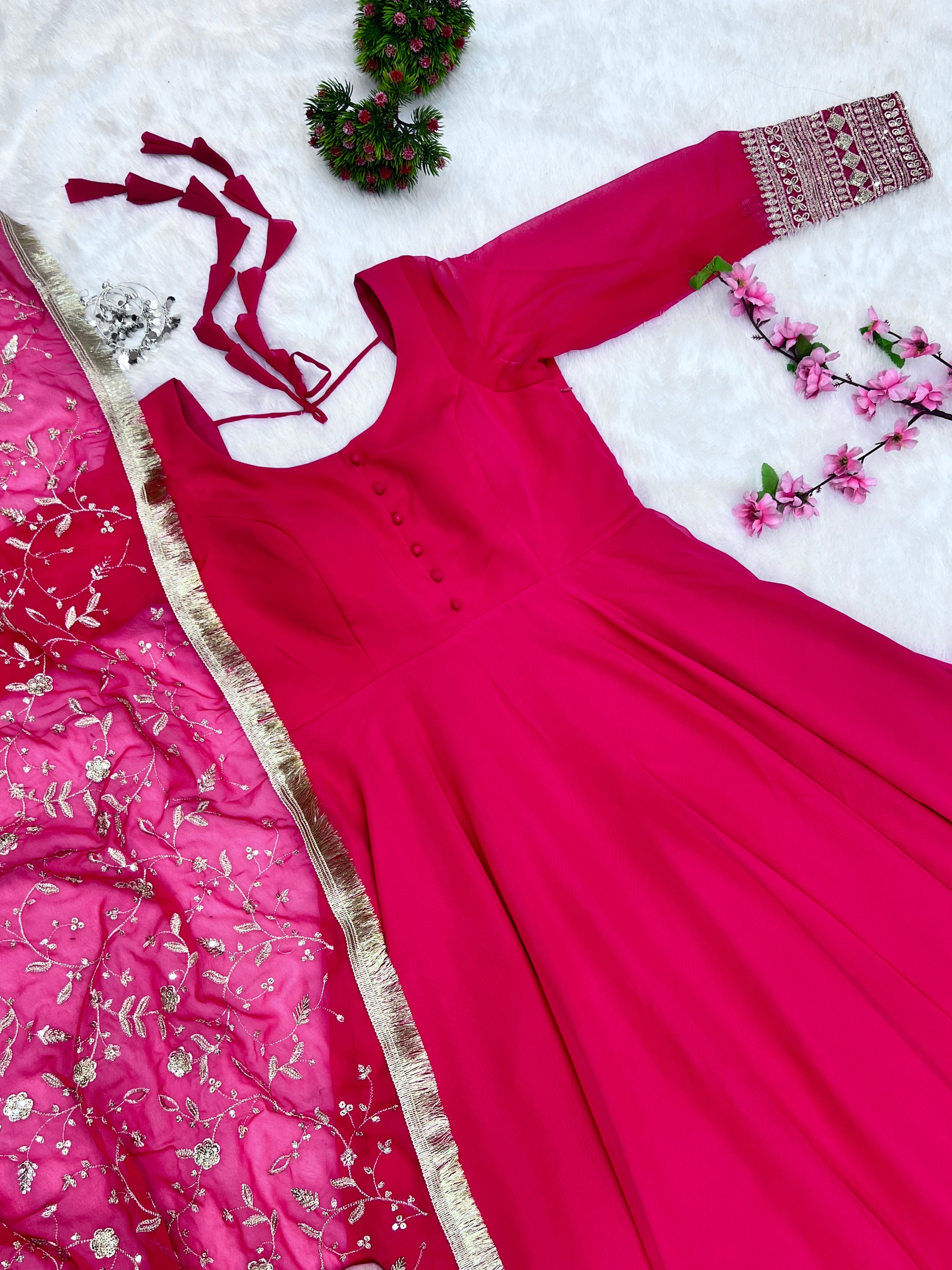 Georgette Embroidered Gown Set – Rani