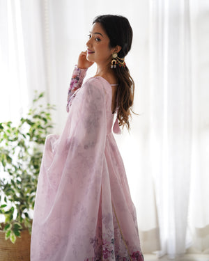 Organza Silk Printed Anarkali Set – Pink