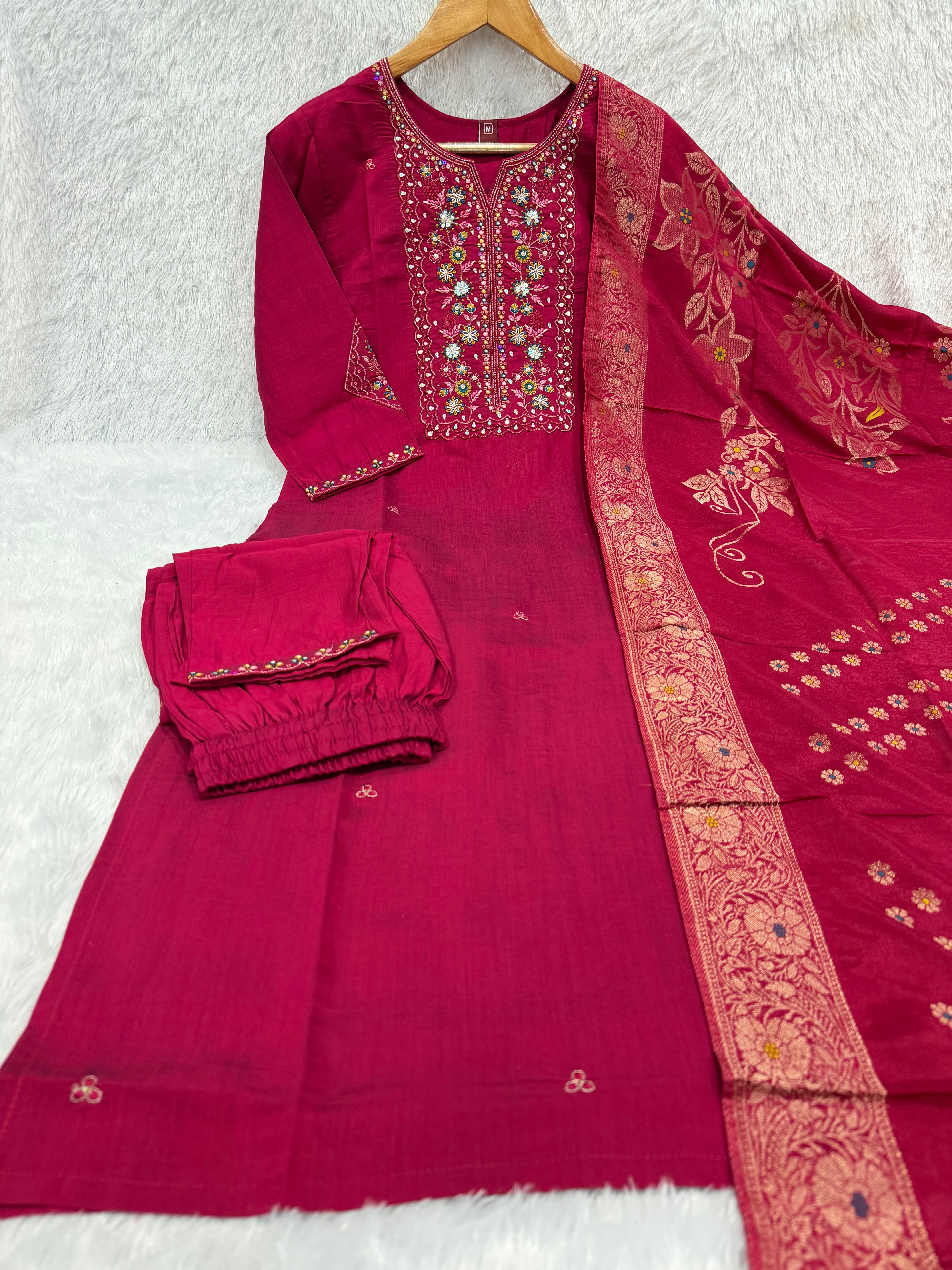 Pure Viscose Mango Silk Embroidered Straight Kurti Set – Rani