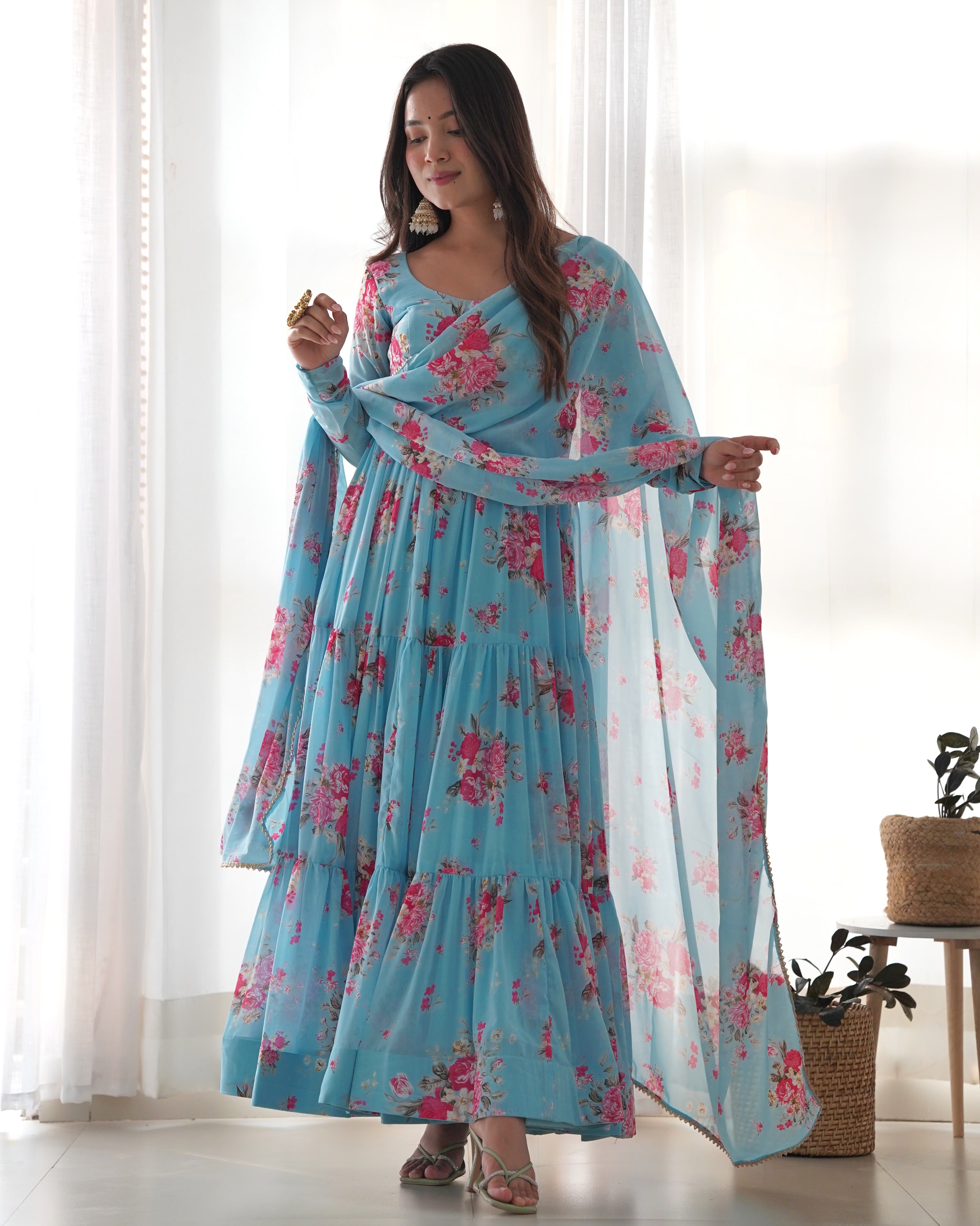 Georgette Printed Anarkali Set – Blue