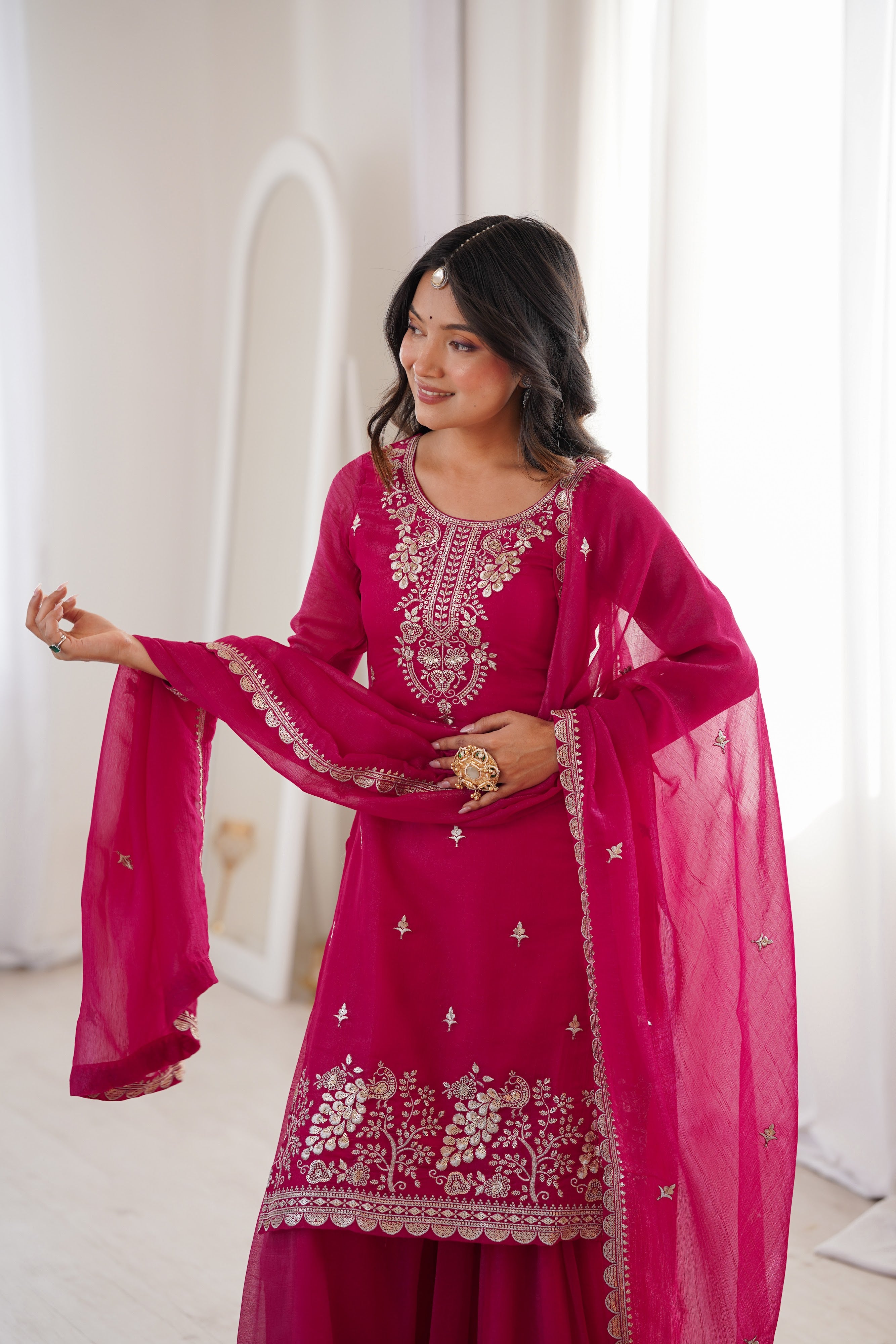 Crunchy Silk Embroidered Sharara Set – Dark Rani