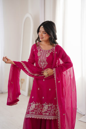 Crunchy Silk Embroidered Sharara Set – Dark Rani