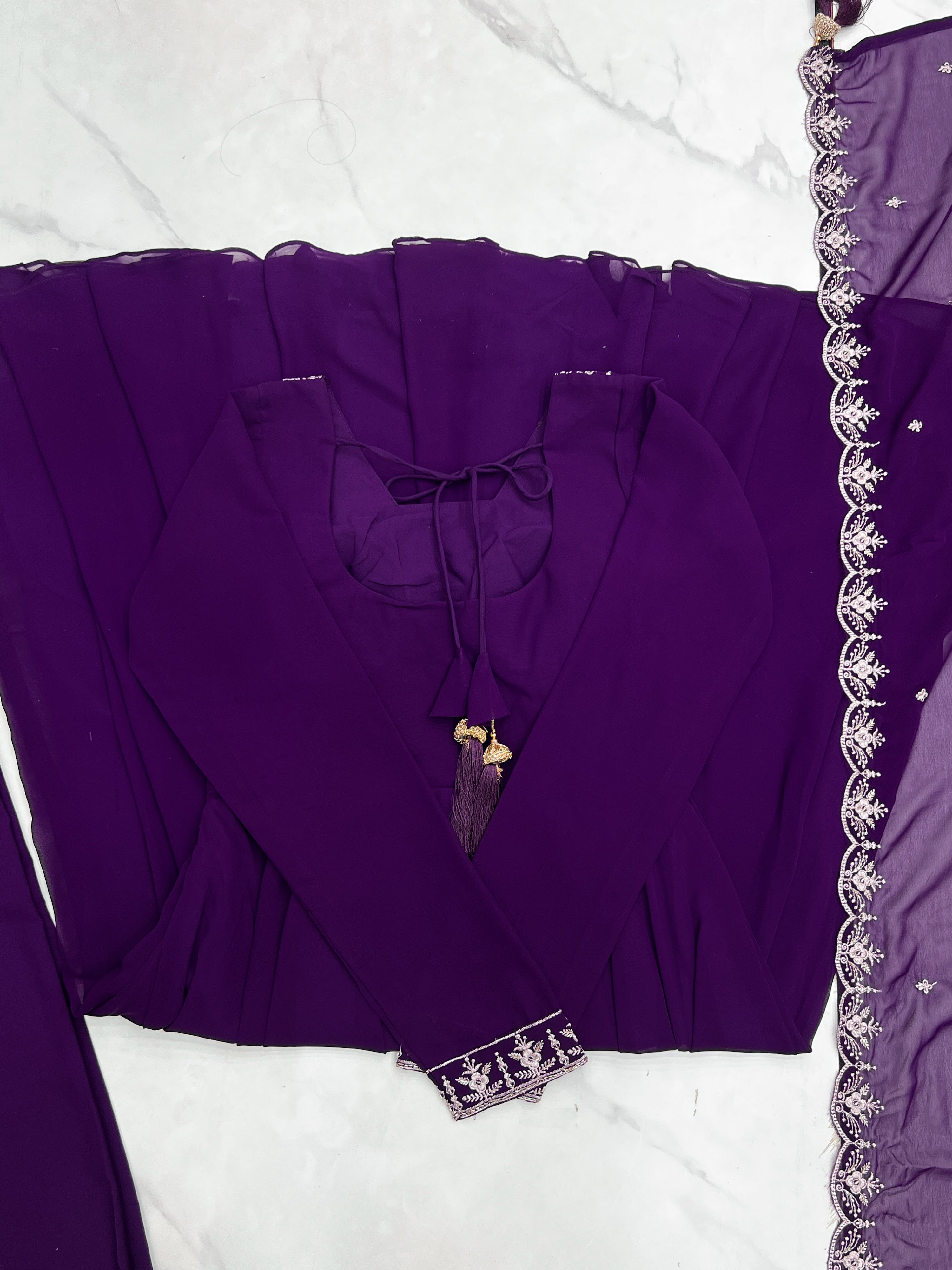 Georgette Embroidered Anarkali Set – Purple