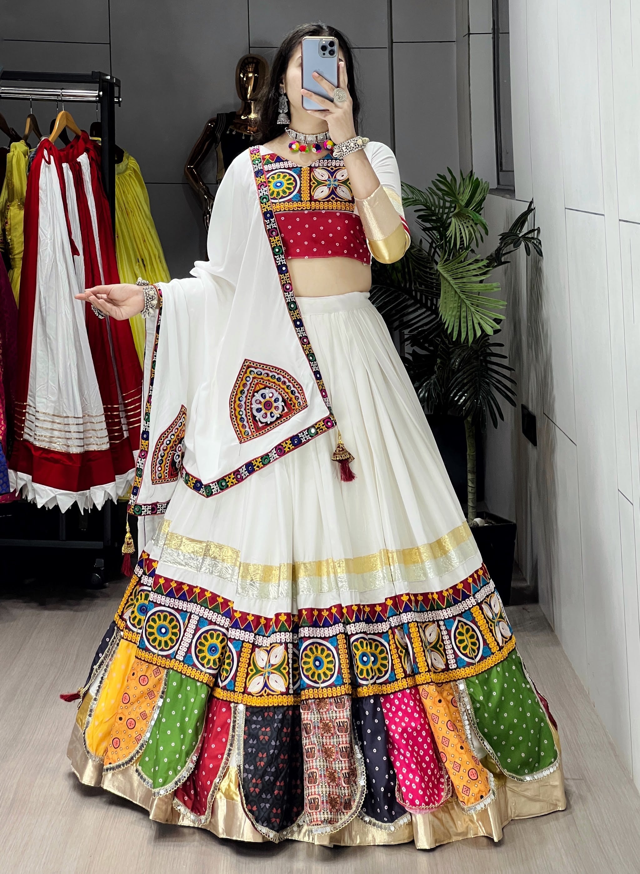 Navratri White Sitara Lehenga Set