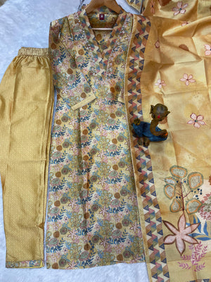 Zarna Silk Embroidered Straight Kurti Set – Mustard
