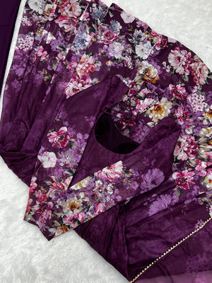 Organza Silk Printed Anarkali Set – Wine