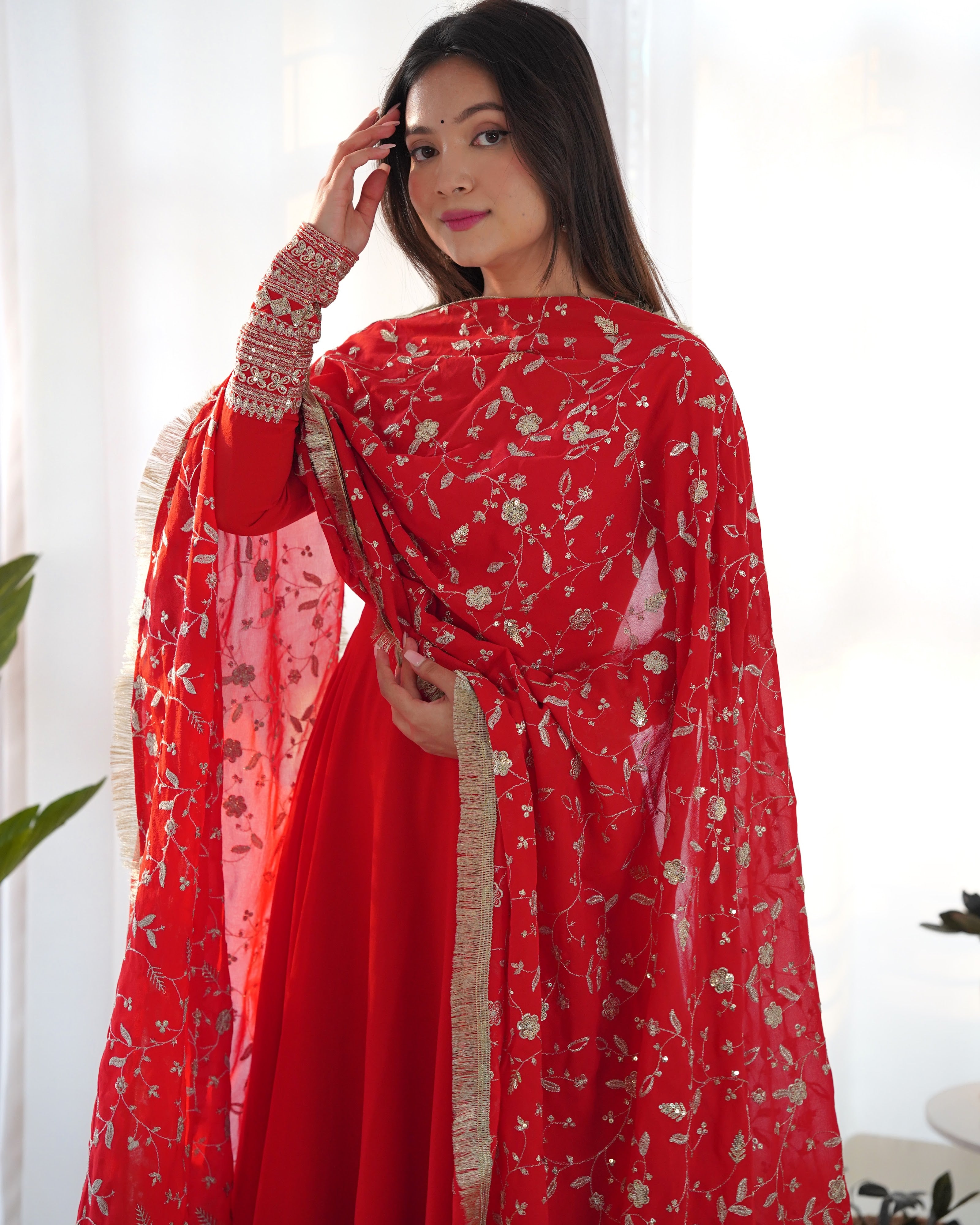 Georgette Embroidered Gown Set – Orange