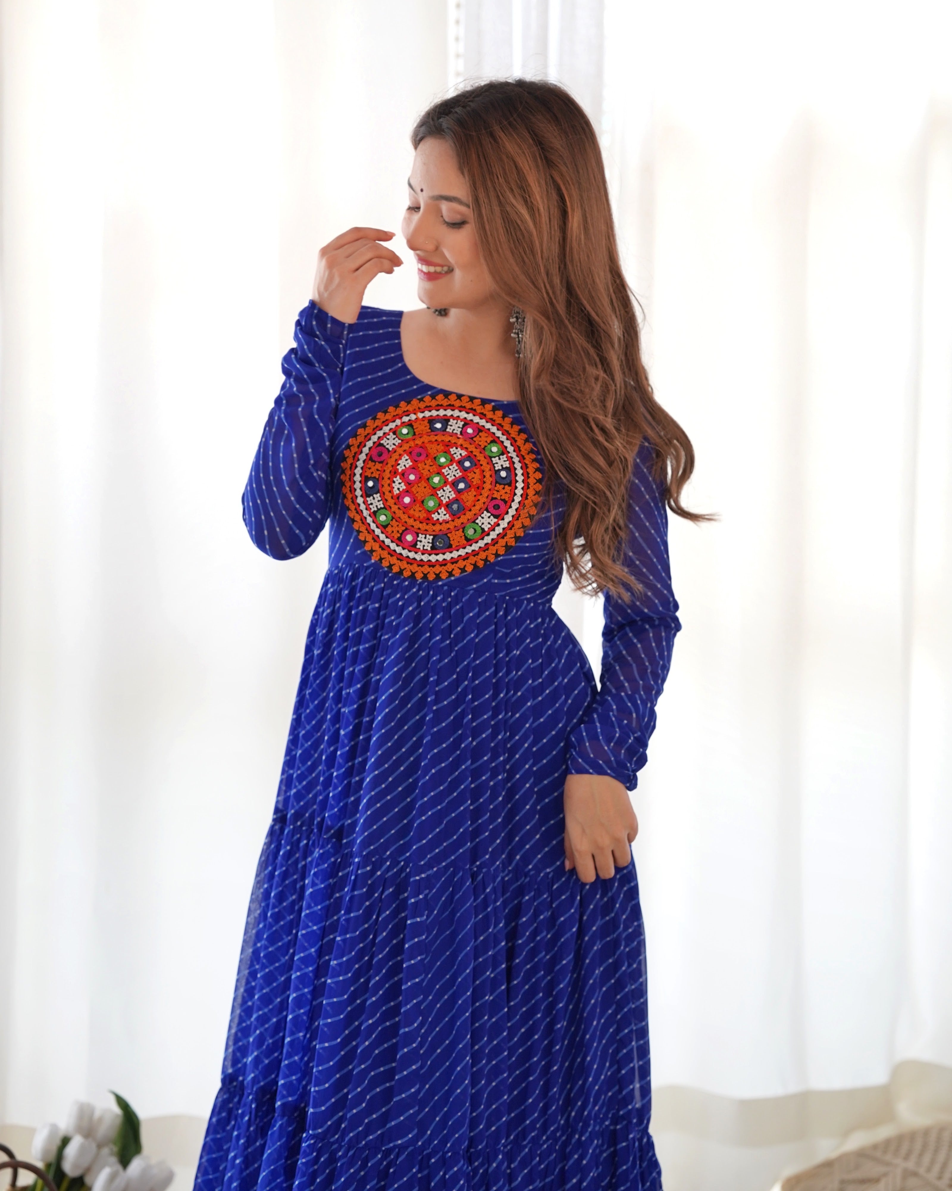Georgette Printed Gown Set – Blue
