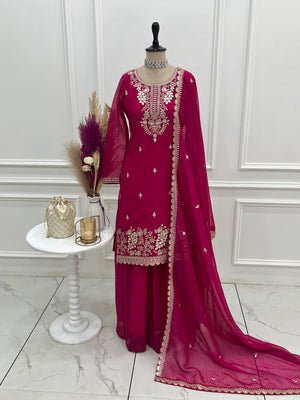 Crunchy Silk Embroidered Sharara Set – Dark Rani