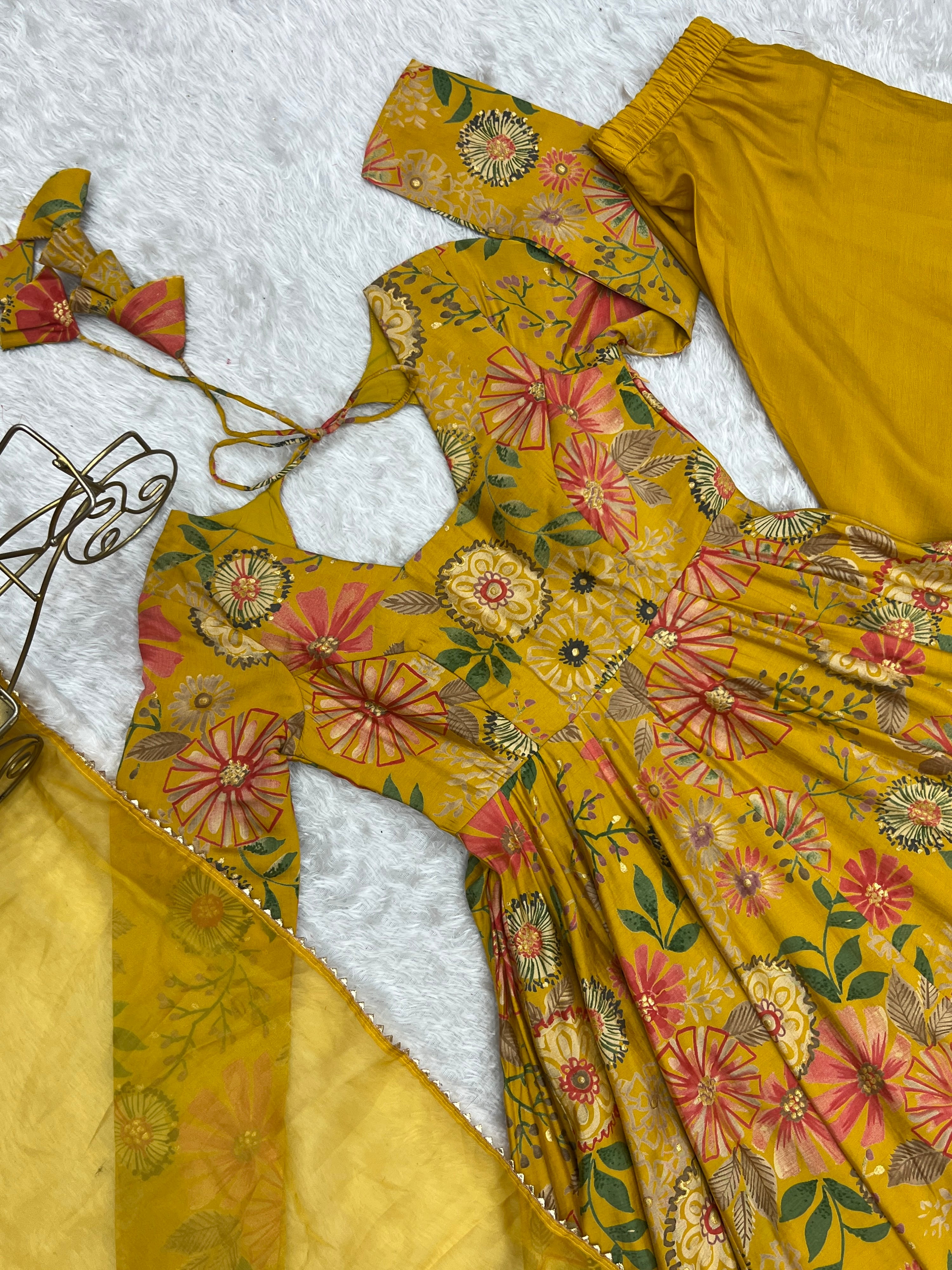 Roman Chanderi Silk Printed Kurta-Palazzo Set – Yellow