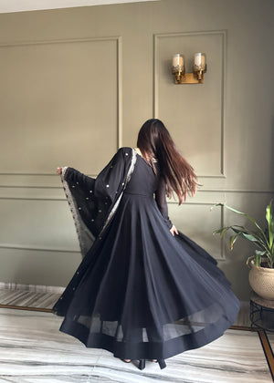 Georgette Embroidered Anarkali Set – Black