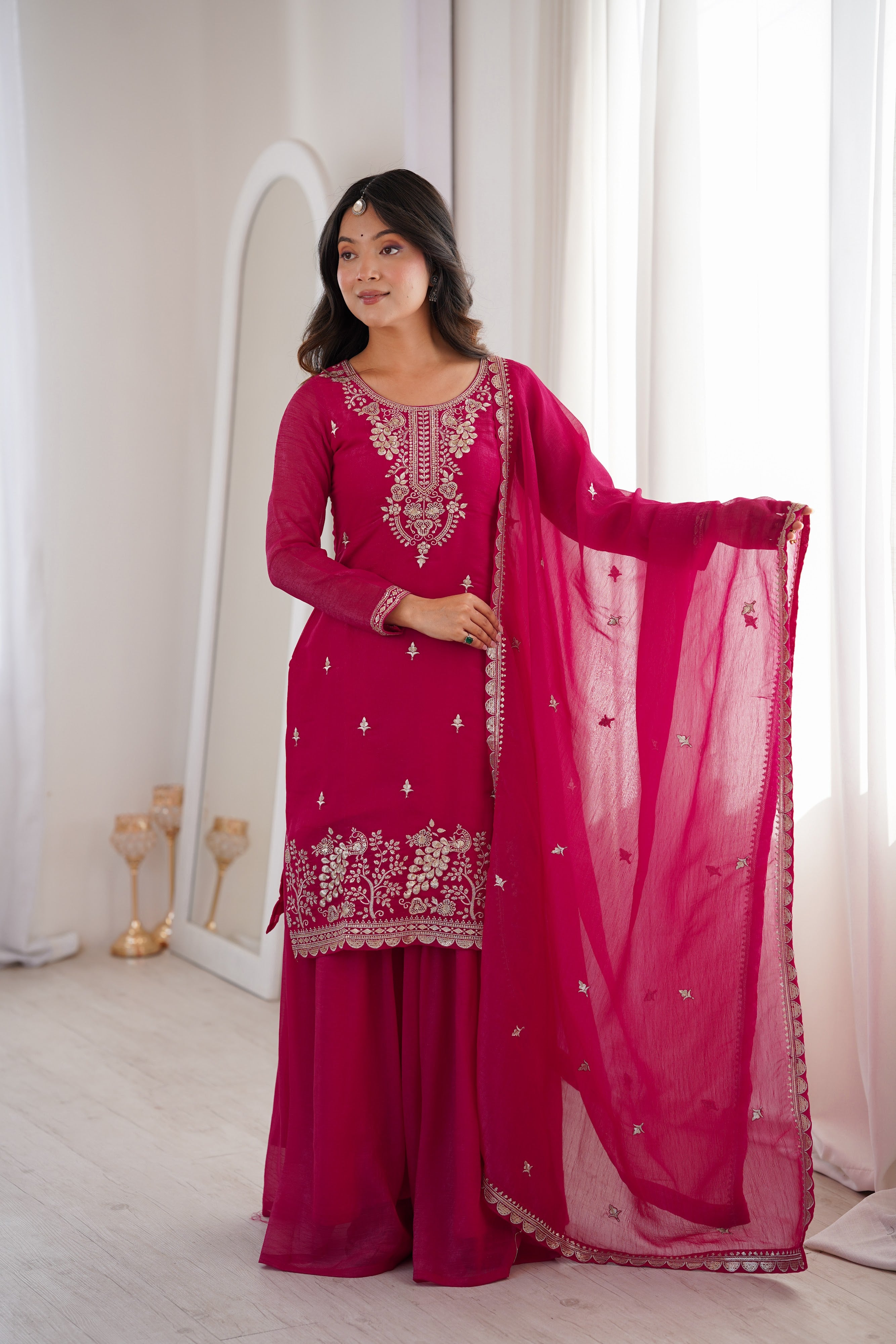 Crunchy Silk Embroidered Sharara Set – Dark Rani