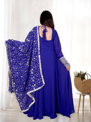 Georgette Embroidered Gown Set – Blue