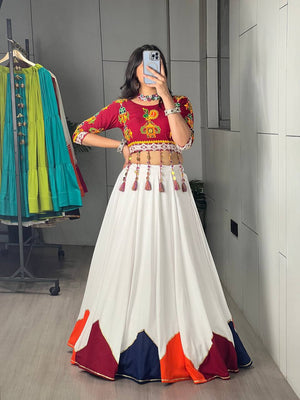 Navratri White Maroon Gauri Lehenga Set