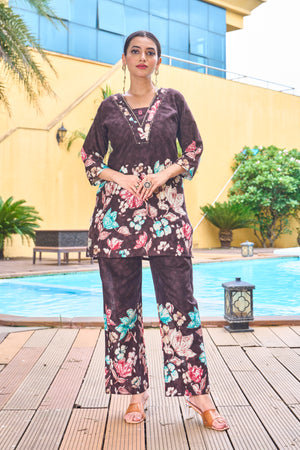 Pure Cotton Printed Co-Ords Set – Brown