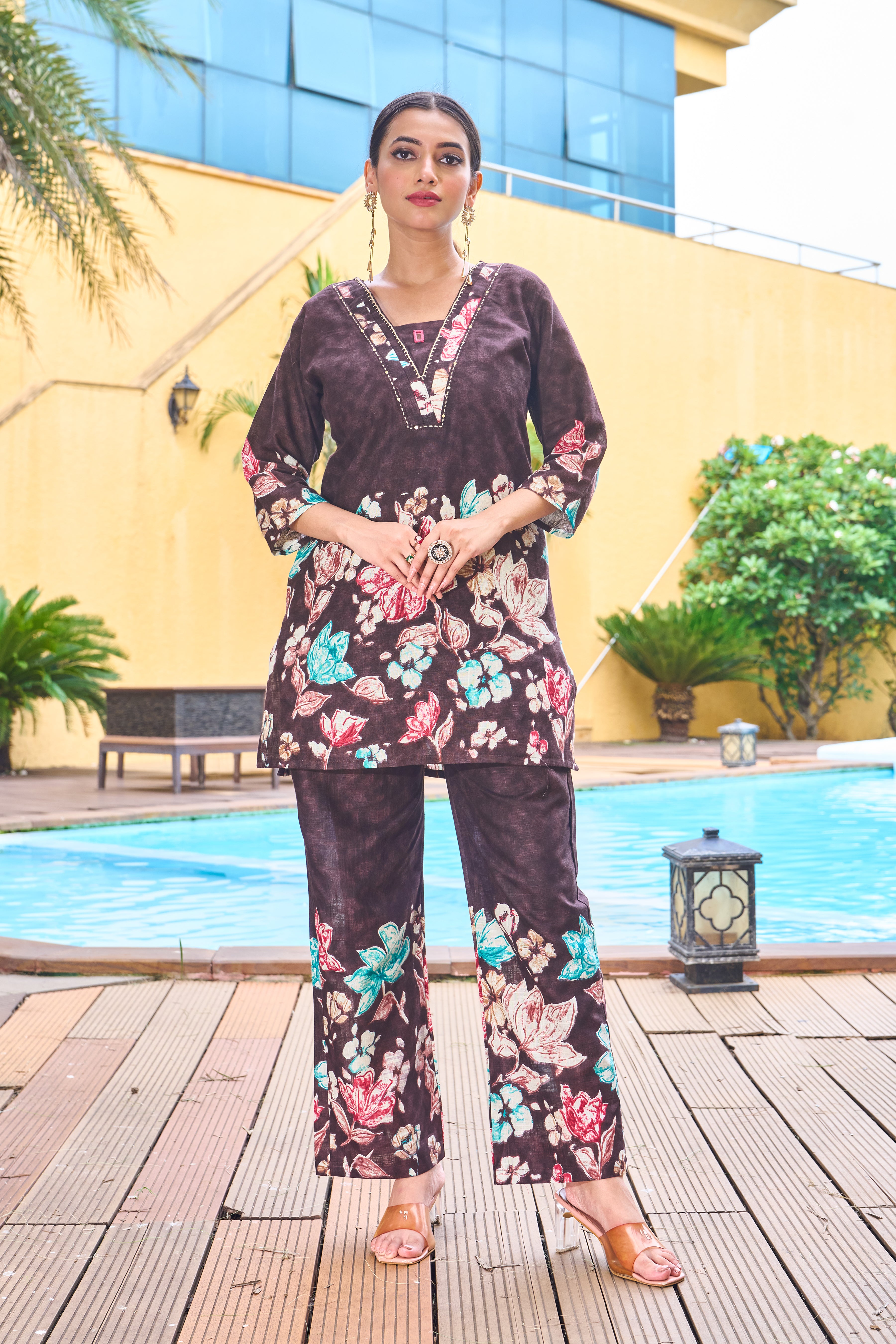 Pure Cotton Printed Co-Ords Set – Brown