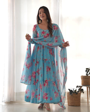 Georgette Printed Anarkali Set – Blue