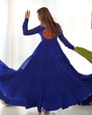 Georgette Printed Gown Set – Blue