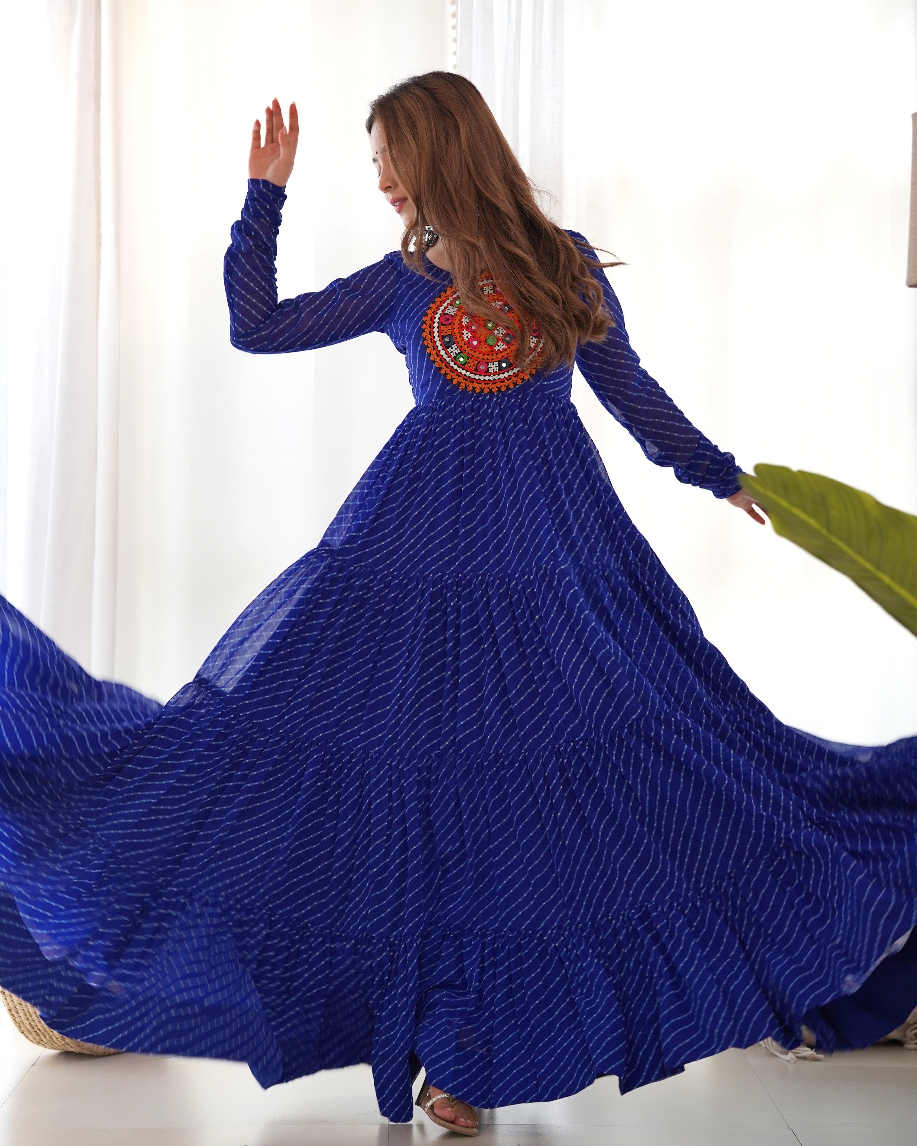 Georgette Printed Gown Set – Blue