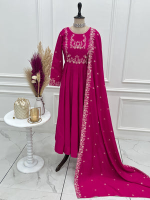 Roman Shimmer Silk Embroidered Anarkali Set – Rani Pink