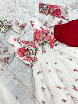 Organza Silk Printed Anarkali Set – Ivory Floral