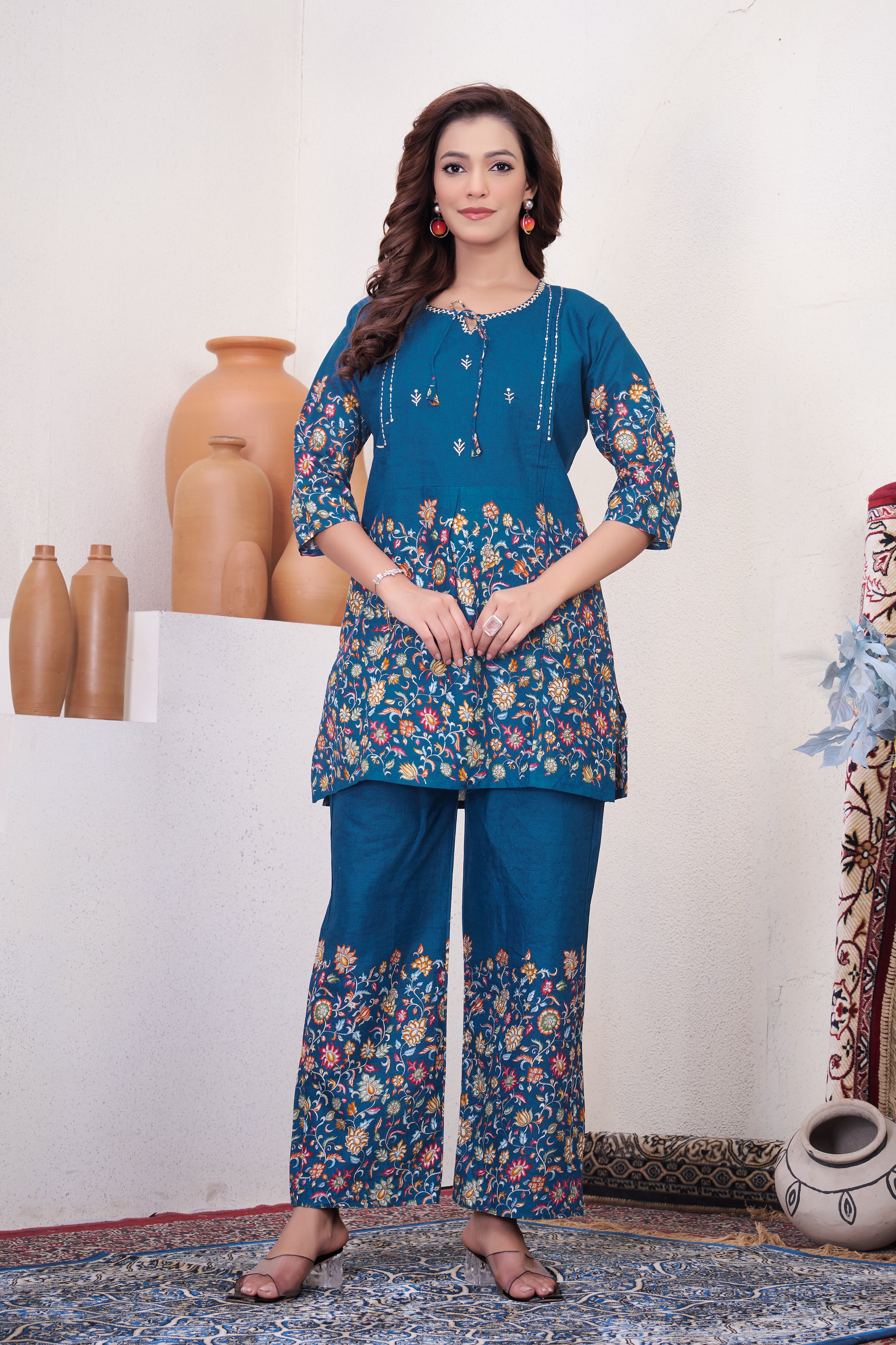 Pure Cotton Printed Co-Ords Set – Blue