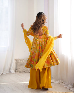 Roman Chanderi Silk Printed Kurta-Palazzo Set – Yellow