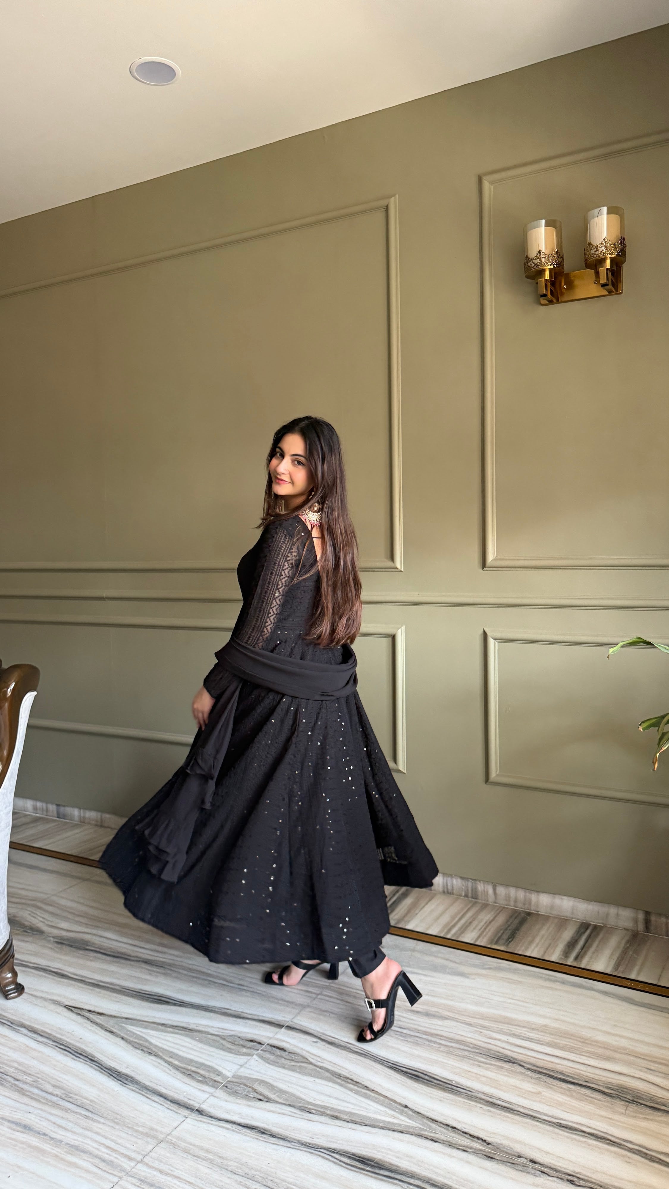 Georgette Embroidered Anarkali Set – Black