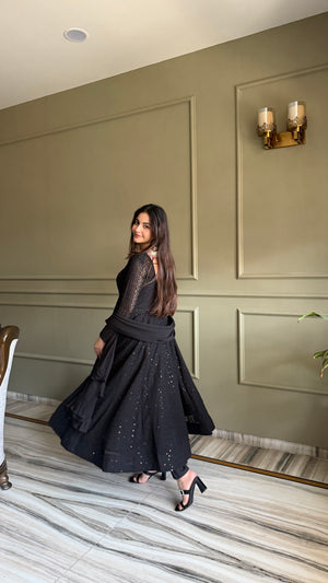 Georgette Embroidered Anarkali Set – Black