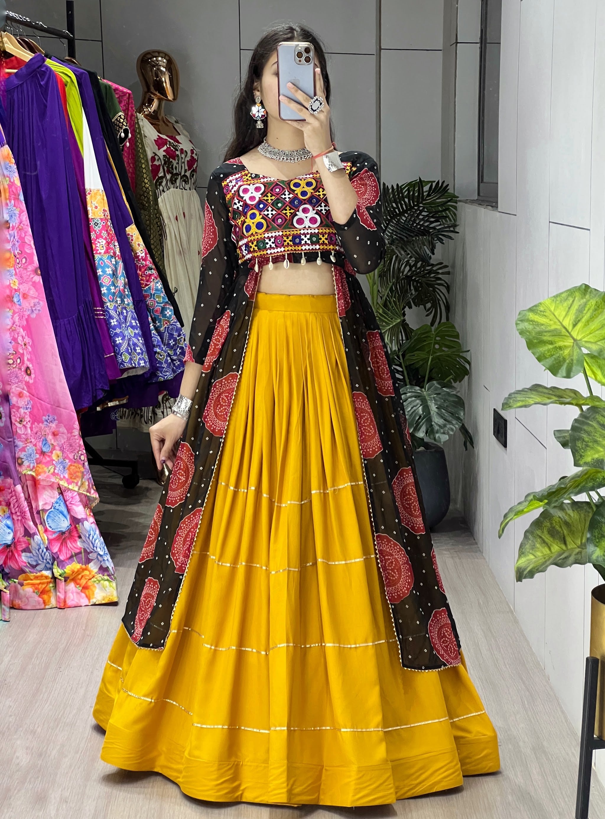 Navratri Mustard Lehenga With Kurti Lehenga Set