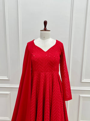Georgette Embroidered Anarkali Set – Red